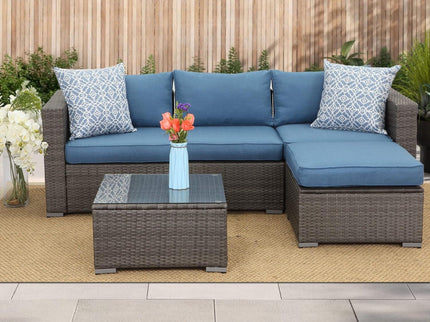 Armless Patio Sofa Set, With UV Resistant Frame And Waterproof Cushions - Blue / Brown