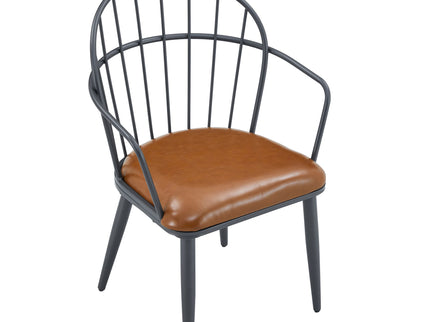 5 Piece Industrial Style Indoor Upholstered Dining Set With Metal Legs - Brown