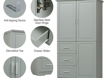 Tall Wide Storage Cabinet With Doors, 3 Drawers