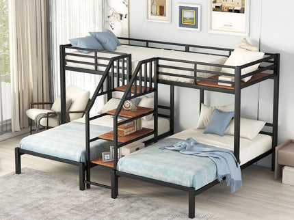 Metal Bunk Bed With Storage Shelves Staircase