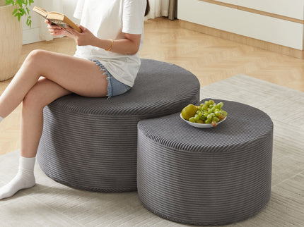Modern Upholstered Round Coffee Table For Living Room (Set of 2)