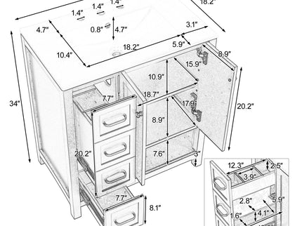 Bathroom Vanity With Sink Top, Bathroom Vanity Cabinet With 2 Doors And 2 Drawers, Open Shelf