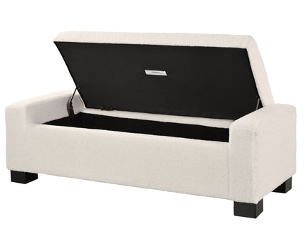 Textured Boucle Ottoman Bench With Hinged Lid For Seating And Storage - Beige