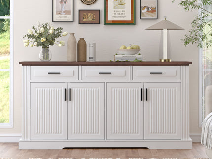Fluted Sideboard Buffet Cabinet With 4 Doors And 3 Drawers
