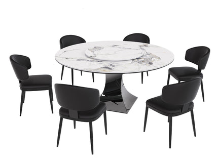 Round Dining Table & 6 Chairs Set - Silver