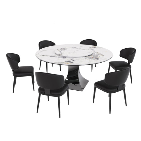 Round Dining Table & 6 Chairs Set - Silver