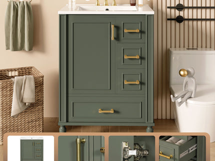 Modern Bathroom Vanity With Sink, Soft Close Doors, 3 Drawers