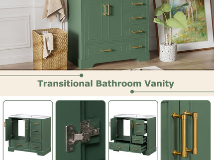 Traditional Bathroom Vanity With Resin Sink Combo Set, Bathroom Cabinet With Two Doors And Four Drawers