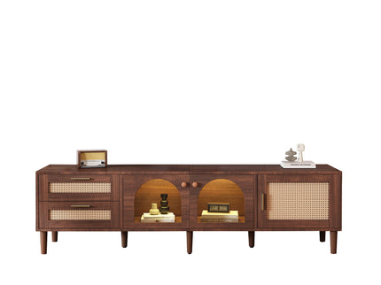 TV Stand With 3 Cabinets & 2 Drawers, LED Light Media Console For TVs Up To 80" - Dark Brown