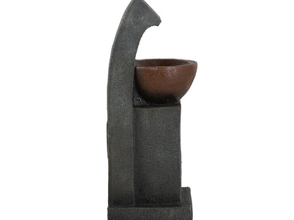 Sculptural Water Fountain With Bowl Basin, With Light And Pump, For Indoor And Outdoor - Brown / Black