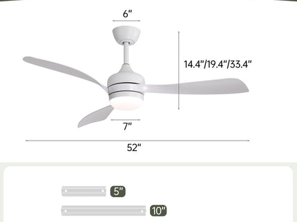 Ceiling Fan With 3 Blades, Remote Control, Reversible DC Motor, Noiseless Operation, 3 Downrods