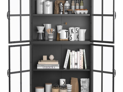 Premium Metal Storage Cabinet With Tempered Glass Doors, Adjustable Shelves, And Anti Tipping Device - Black