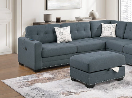 L - Shaped Sectional Sofa Set With Storage Ottoman, Tufted Upholstery Nailhead Trim