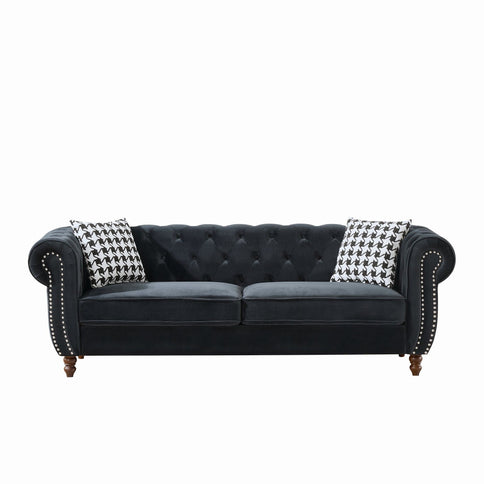 Chesterfield 3 And 2 Seater Upholstery Sofa With Roll Armrest & Nailhead Fabric Couch