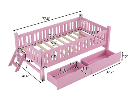 Platform Bed With Guardrail And 2 Drawers