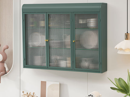 Arched Wall Mounted Cabinet, 3 Door Storage For Kitchen - Dark Green