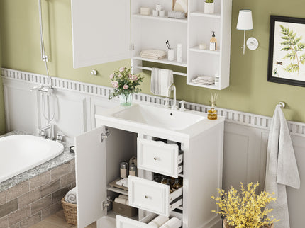 Bathroom Vanity With Sink, Modern Elegant Bathroom Storage Cabinet With 3 Drawers And Adjustable Shelves, Freestanding Vanity Set With Mirror Cabinet, Single Sink Bathroom Vanity