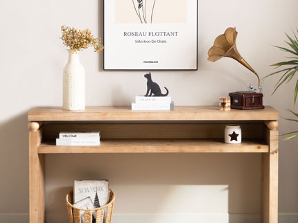Modern Rustic Console Table, Wood Entryway Table With Shelf & Decorative Bead Detail - Natural