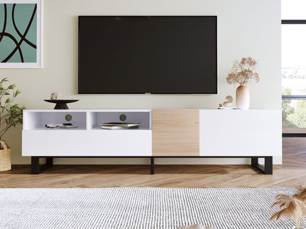 TV Stand For 80'' TV With Double Storage Space, Media Console Table With Drop Down Door