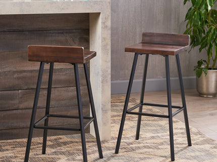 Outdoor Bar Stool With Low Backrests And Wood Seats (Set of 2) - Dark Brown / Black