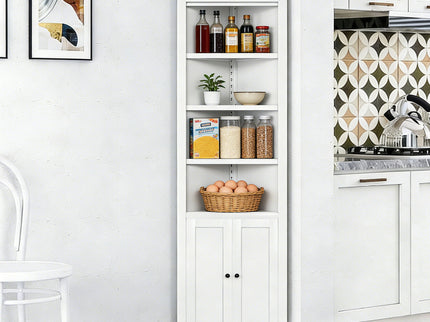 Tall Corner Storage Cabinet With 2 Doors, 5-Tier With Adjustable Shelve, Freestanding - White