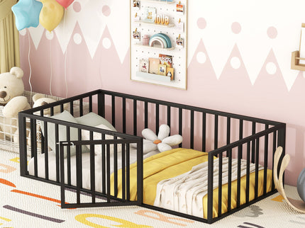 Metal Floor Bed Frame With Fence And Door