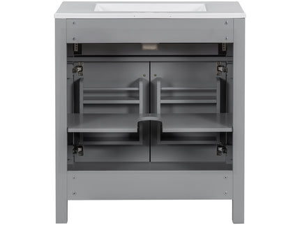 Bathroom Vanity With Ceramic Sink, Modern Single Bathroom Cabinet With 2 Doors And A Shelf, Soft Close Doors