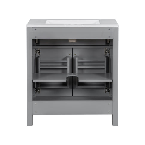 Bathroom Vanity With Ceramic Sink, Modern Single Bathroom Cabinet With 2 Doors And A Shelf, Soft Close Doors