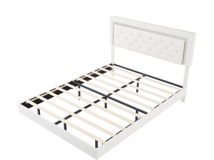 Platform Bed Frame With Adjustable Upholstered Headboard, RGB LED Lights, No Box Spring Needed