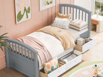 Platform Storage Bed Solid Wood Bed With 6 Drawers