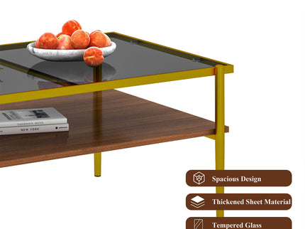 Rectangle Coffee Table With Tempered Glass Top And Legs, Modern Table For Living Room