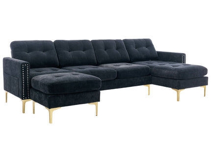 Modern L - Shape Convertible Sectional Sofa With Movable Ottoman