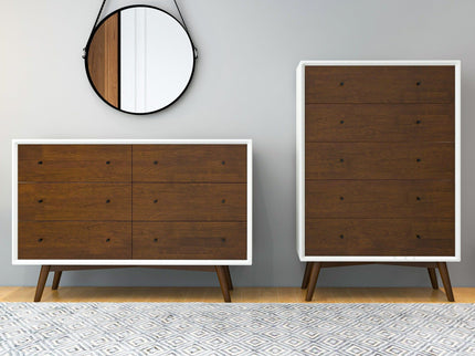 Dresser 6 Drawer - Dark Brown / White