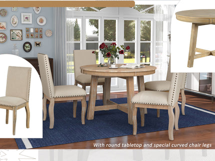 Round Extendable Dining Table Set With 4 Upholstered Chairs