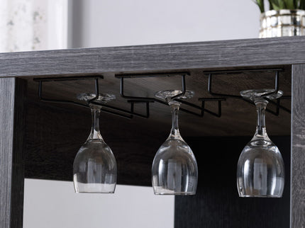 Home Bar Table With Wine Glass Compartment And Three Shelves - Distressed Gray / Black