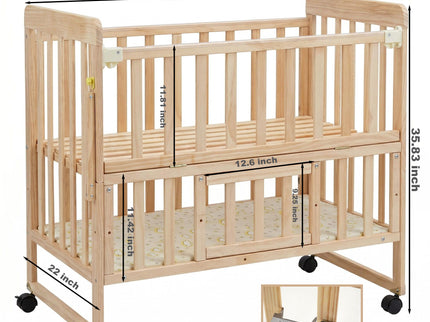 Portable Mini Baby Crib 5 In 1 Convertible With Foldable Storage - Natural Wood
