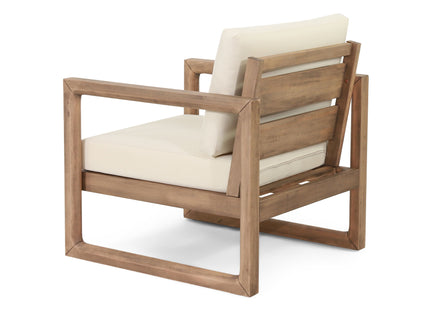 Outdoor Acacia Wood Patio Club Chair, Wood Patio Furniture, Waterproof Thick Cushion Deep Seating For Porch - Brown Wash / Beige