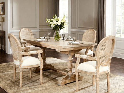 French Vintage Upholstered Fabric Dining Armchair (Set of 2) - Beige