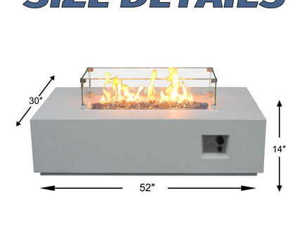 Outdoor Concrete Propane Gas Rectangle Fire Pit Table
