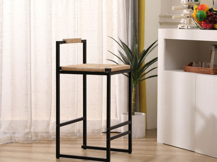Stylish (Set of 2) Bar Stools With Backrest And Paper Rope Woven Seat, Counter Height Dining Chairs For Kitchen - Natural
