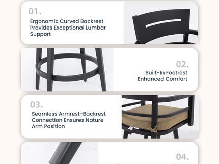 Outdoor Swivel Bar Chairs, 360 Degree Rotation, Ergonomic Backrest (Set of 2)