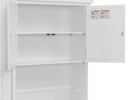 Queen Size Murphy Bed With Louvered Design And Multiple Storage Shelves - White