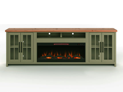 97" Fireplace TV Stand Console For TVs Up To 100" - Sage Green And Fruitwood Finish