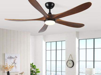 Solid Wood With Remote Control With Light (LED) Modern DC Motor Indoor / Outdoor 5 Blade Ceiling Fan For Patios, Bedrooms And Farmhouses - Antique Brown