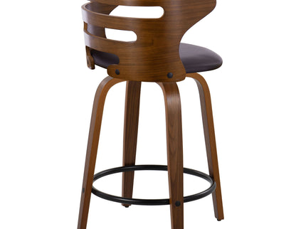Cosini - Mid-Century Modern Fixed Height Counter Stool With Swivel With Round Footrest (Set of 2) - Walnut / Brown