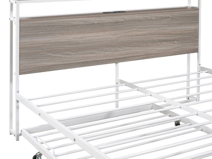 Platform Bed Frame With Trundle, USB Ports And Slat Support, No Box Spring Needed