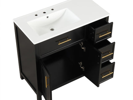 Modern Bathroom Vanity With Sink Top, 2 Doors And 3 Drawers