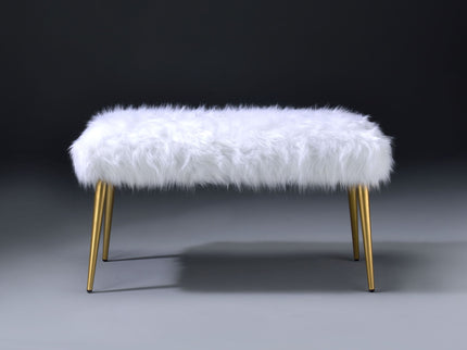 Bagley II - Faux Fur Bench - White / Gold