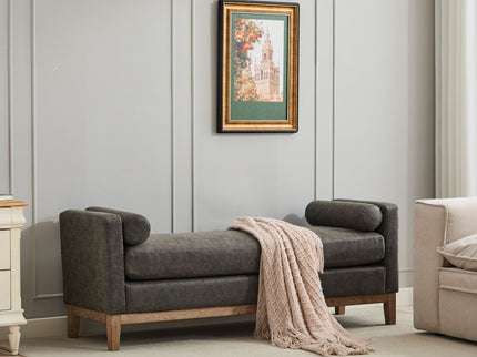 Upholstered End Of Bed Bench With Arms & 2 Bolsters For Bedroom