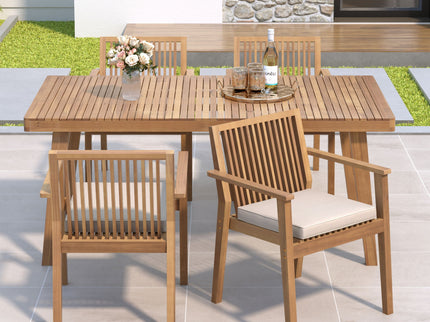 5 Piece Patio Furniture Set Acacia Wood Table And 4 Heavy Duty Cushioned Chairs